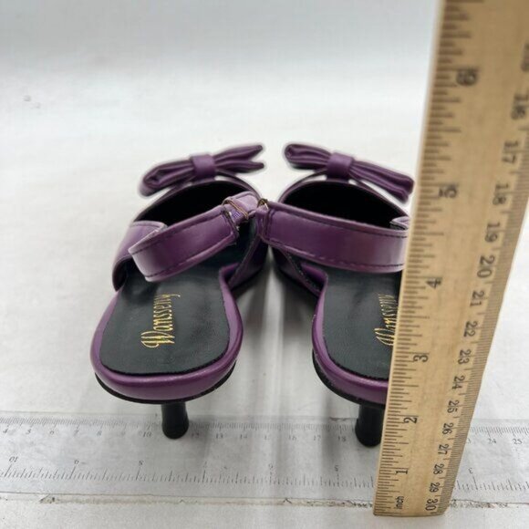 Womens Bow Knot Pointed Toe Pumps Slingback Kitten Heel Sandals ,Purple Shoes - Picture 4 of 7